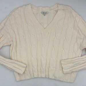 Madewell Cable Knit V-Neck Crop Sweater